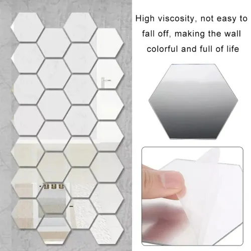 48PCS 3D Hexagon Acrylic Mirror Wall Stickers Aesthetic DIY Art Home Decor Living Room Decorative Tile Stickers