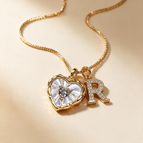 ❤️ Personalized R Initial Heart Necklace – Elegant Gold Crystal Pendant for Women
