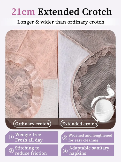 Set of 3 sexy lace panties with criss-cross waist design, comfortable and breathable, with an extended silk crotch.