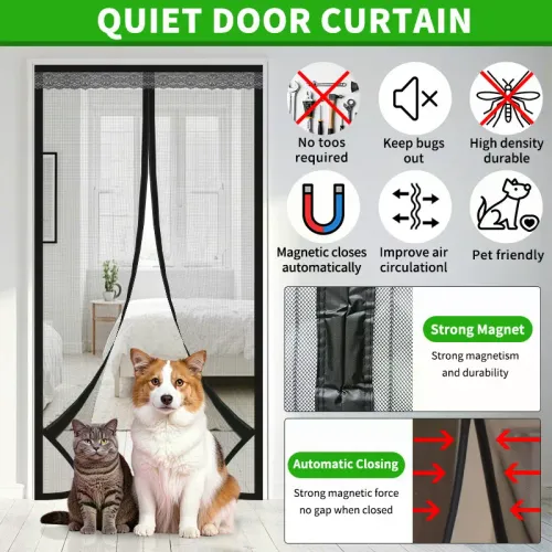 Screen Door Mesh Curtain Anti-Mosquito Fly Net, Breathable Window Screen Protector for Home & Kitchen