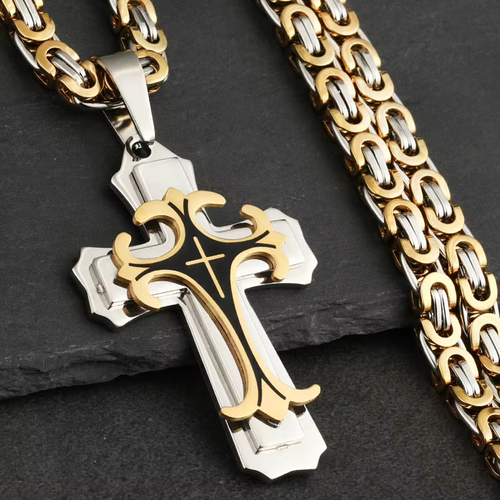 Men's Cross Pendant Necklace and Bracelet Set