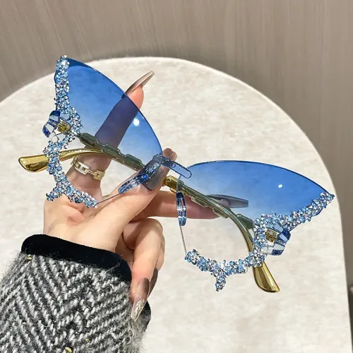 Rimless Butterfly Sunglasses Cat Eye Popular Shades Ellipse Sunglasses