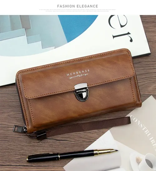 PU leather men's wallet, large capacity lock clip, loose card holder, can hold mobile phones