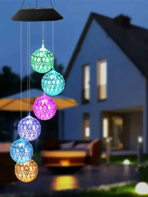 Solar Moroccan Ball Wind Chime Lamp Villa Arrangement Colorful Hanging Light For Home Patio Grass and Terrace Decoration