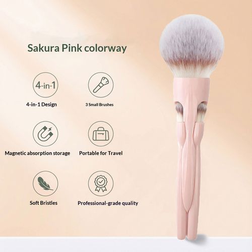 4Pcs 4 in-1 Makeup Brush Set Magnetic Suction Powder Blusher Brush Travel Makeup Brushes Soft Concealer Brush