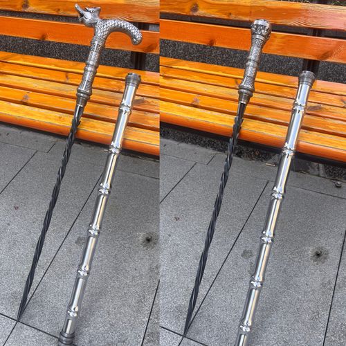 All-Metal Sword Cane: Dragon-Head Walking Stick for Hiking and Outdoors