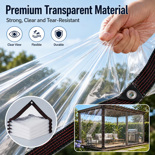 Clear Waterproof Tarp Transparent Poly Tarpaulin Anti Tear Cover with Rustproof Grommets for Patio Garden Chicken Coop