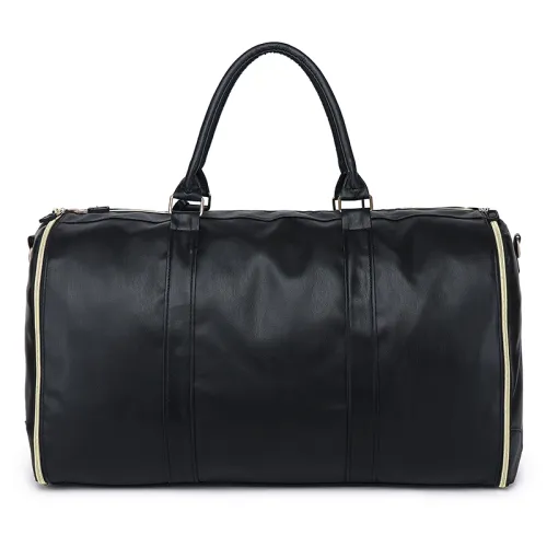 Foldable  Travel Bag Large PU Leather Duffel Carry On Business Clothing Bag