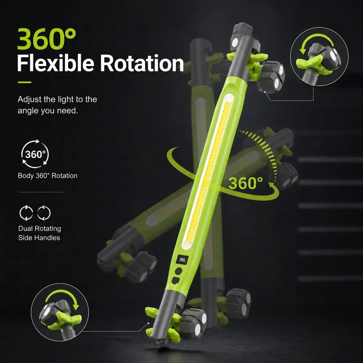 Rechargeable COB Work Light, USB-C Magnetic LED InspectionLight with Hook & Clamp