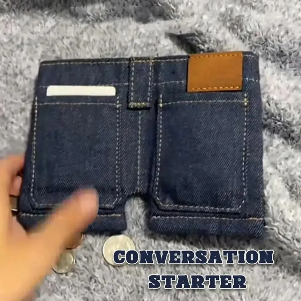 Pocket Pants Mini Jeans Wallet,Foldable Jeans Shaped Change Bag Card Holder Wallets Unique Mini Jeans Coin Purse Card Holder