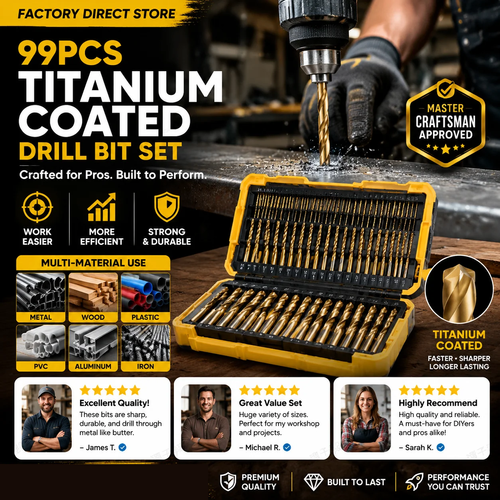 99-Piece Titanium Drill Bit Set – Sharper, Faster, Longer