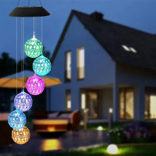 Solar Moroccan Ball Wind Chime Lamp Villa Arrangement Colorful Hanging Light For Home Patio Grass and Terrace Decoration