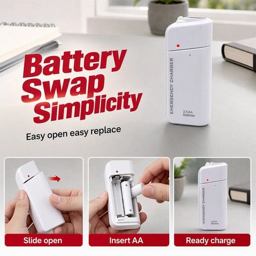 Portable Emergency Phone Charger AA Battery Powered Power Bank with LED Flashlight