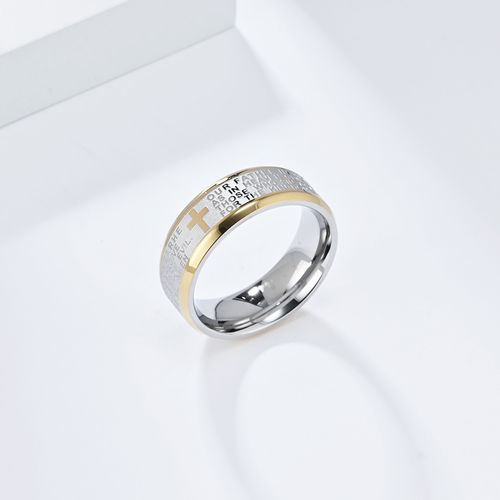 Vintage Cross Scripture Ring Fashionable Men's Stainless Steel Prayer Talisman Rings Catholic Faith Jewelry Gifts