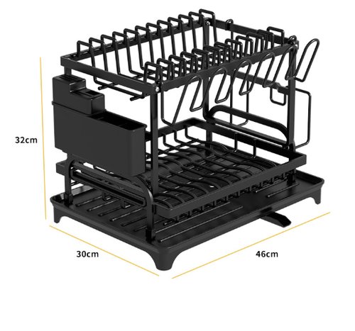 2 Tier Dish Drying Rack Kitchen Bowl Drainer Storage Rack Tableware Drain Chopsticks