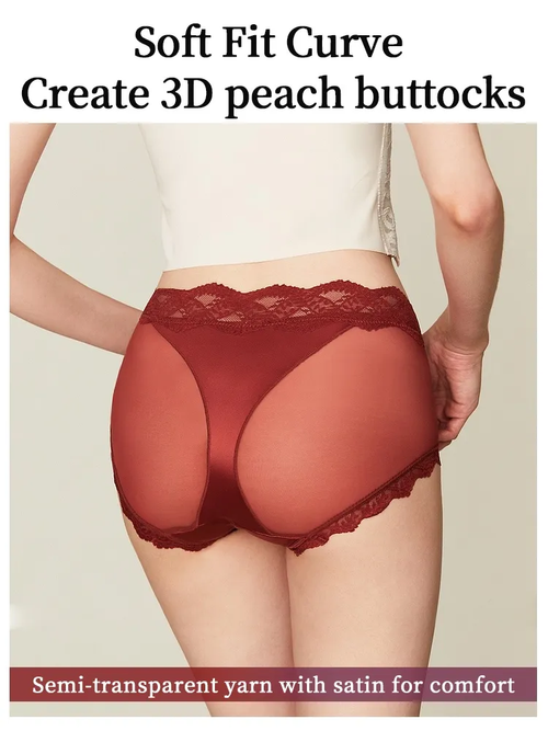 Set of 3 sexy lace panties with criss-cross waist design, comfortable and breathable, with an extended silk crotch.