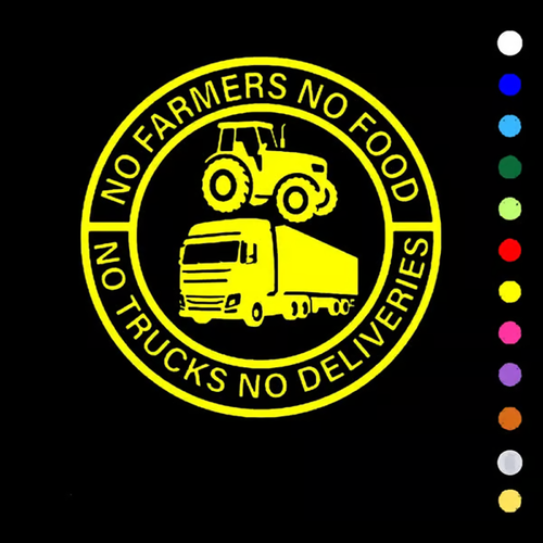 Vinylklistermærke til bil: No Farmers No Food - No Trucks No Deliveries