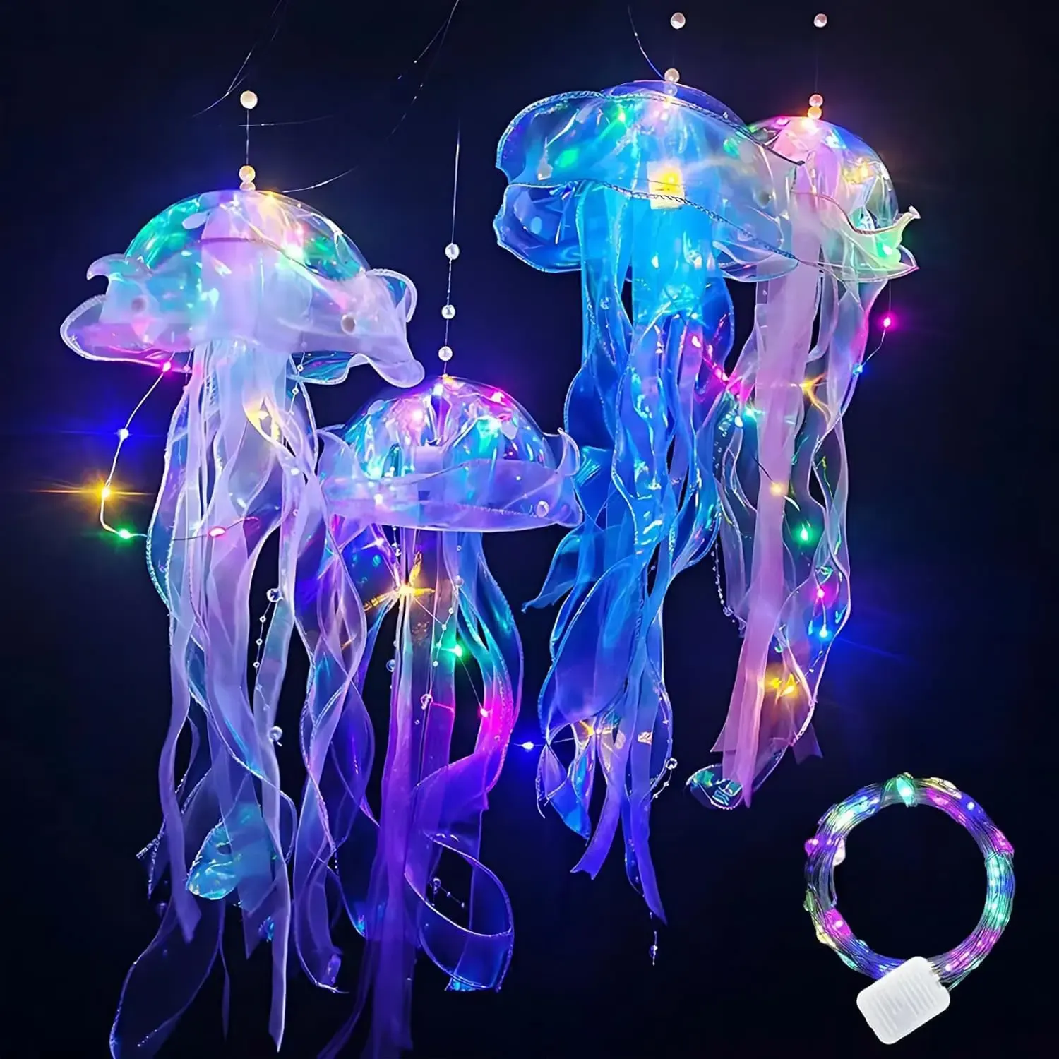Jellyfish Decoration—5 colorful hanging lanterns (featuring 3 lighting effects),Color selected at random