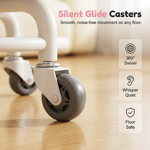 Rolling Low Stool with Backrest – Silent Casters, Soft Padding & Easy Mobility