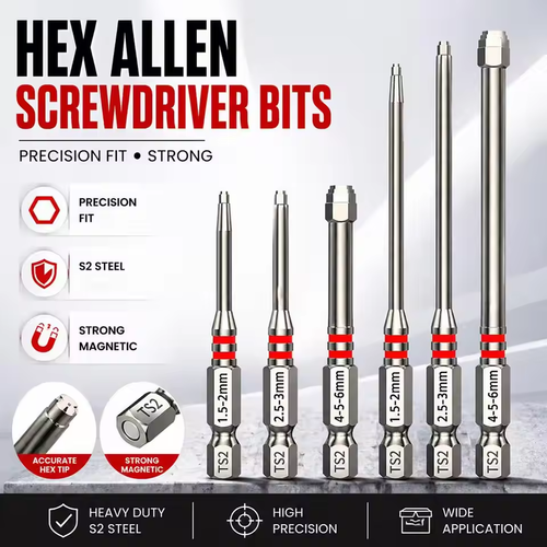 6PCS Pagoda Step Hex Screwdriver Bit Set, S2 Alloy Steel Hex Shank Bits Multi-Size Magnetic Tips for Electric Drill Screwdriver