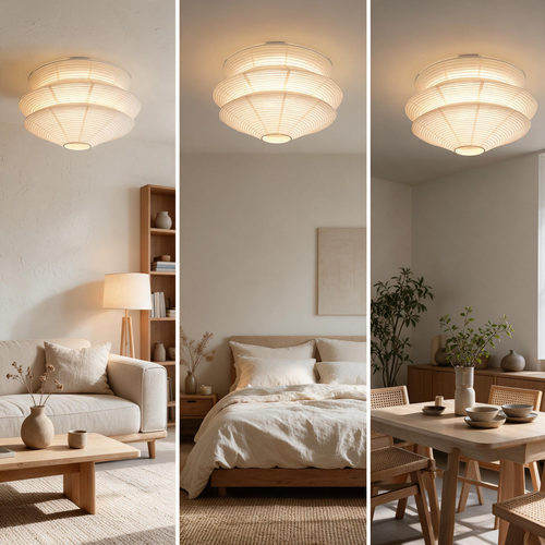 Modern Rattan and Paper Pendant Light – Suitable for Living Rooms, Bedrooms, and Dining Rooms