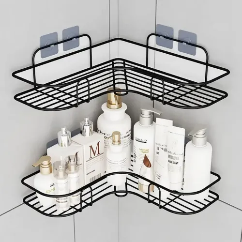 Wall Mounted Bathroom Shelf Corner Storage Iron Shower Drain Basket Cosmetic Rack Shampoo Holder Bathroom Organizer Wall shelves