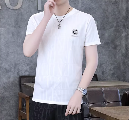 New 2026 Men's ort Sve T-irt Casual Versatile Breathable Ice Silk f Sve Printed Trendy Top