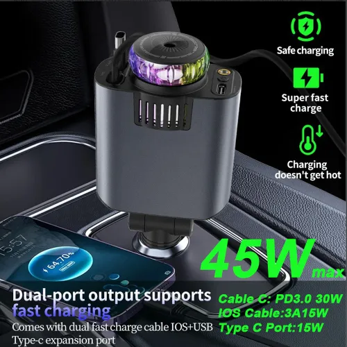 5 in1 car aromatherapy essential oil diffuser Starlight 45W extendable mobile phone charger