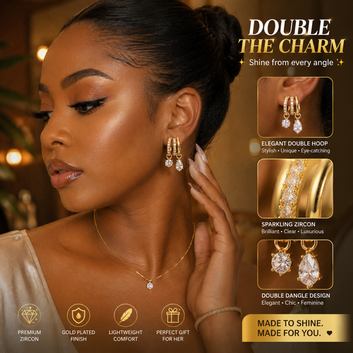 ✨ Double Hoop Zircon Dangle Earrings – Luxury Gold-Plated Statement Jewelry for Women
