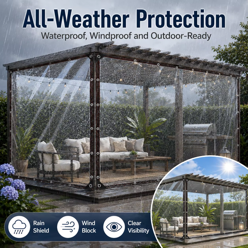 Clear Waterproof Tarp Transparent Poly Tarpaulin Anti Tear Cover with Rustproof Grommets for Patio Garden Chicken Coop