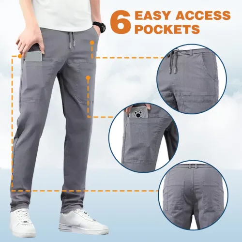 High Stretch Multi-pocket Durable Cargo Pants Men Skinny Sweatpants Solid Color Casual Work Outdoor Joggers Trousers