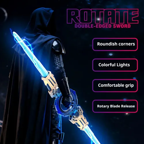 Shining rotating double-edged telescopic lightsaber emitting laser rotating sword