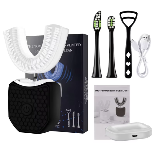 Teeth whitening lamp, U-shaped sonic wireless toothbrush, 360° ultrasonic lazy-person automatic silicone toothbrush set
