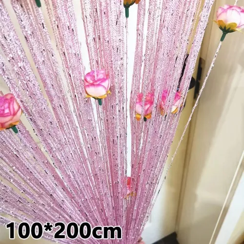100x200cm Door Line Curtain Rose Flower Hanging Vestibule String Curtains Self-adhesive Tassel Divider Curtains Home Decoration