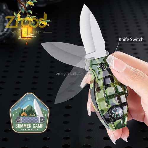 3in1 Compass-shaped grenade-style lighter with a built-in knife and windproof function
