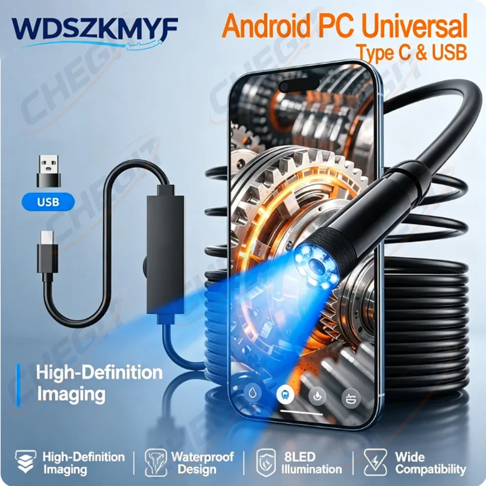 5M NEW USB Endoscope for OTG Android Phone 7mm Borescope Inspection Snake Camera IP67 Waterproof with 6 LED Lights For Type C