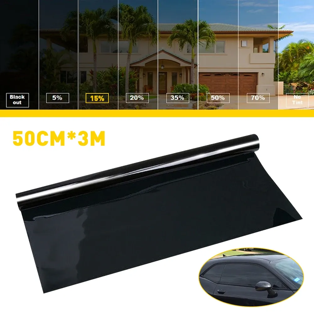 1Pcs 3M*50CM Uncut Roll Window Tint Film Black 15%  VLT For Car Front Rear Windshields Windows Sunroof 1% Transmittance