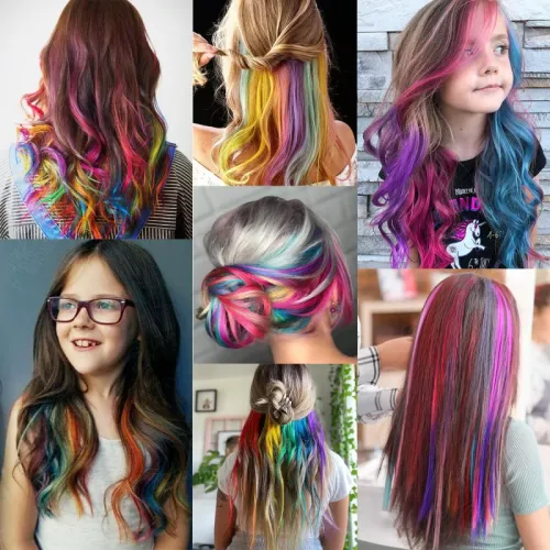 Clip-in Hair Extensions — Multi-Color Highlighted Synthetic Hair — 22-Inch Rainbow Hairpieces — Suitable for Girls, Women, and Children