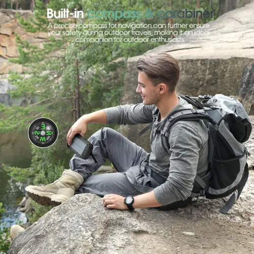 40,000mAh Solar Power Bank with Hand Crank  4 Cables,Dual UsB Type-C Fast Charging, Bright LED Light, Built-inCompass & Leveler