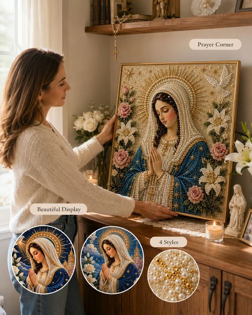 Divine Pearl Bead Virgin Mary Icon – A Peaceful DIY Faith Art Gift 30cm*30cm