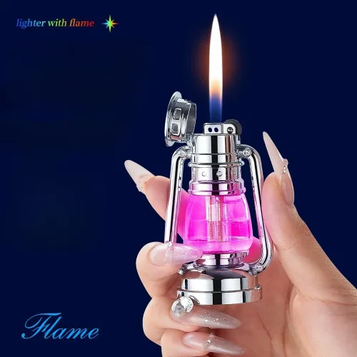 New Retro Colored Light Grinding Wheel Gas Lighter Creative Desktop Ornament Lighter with Visible Gas Compartment Unique Gift