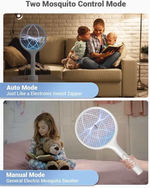 Electric Fly Swatter 4000V Bug Zapper Racket Dual Modes Mosquito Killer with Purple Mosquito Light Rechargeable