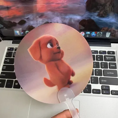 Funny Cartoon Red Dog Fan Translucent Summer Cooling Fan Decorative Pvc Fan Eye-Catching For Campus Study Outdoor Shopping