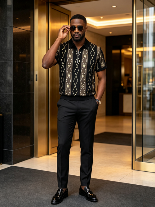 Gold printed short sleeved high-end T-shirt