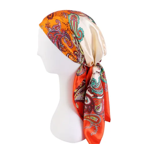 Satin Square Scarf Women Muslim Hijab Elegant 2025 Print Silk Neckerchief Shawl Wraps Headband Handle Hair Accessories Bandana
