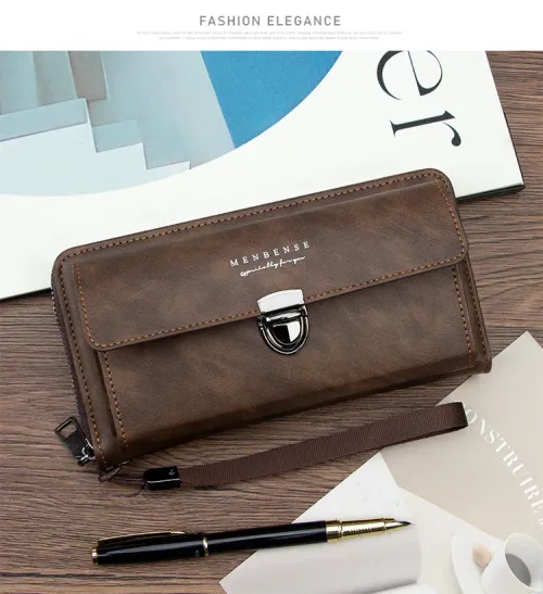 PU leather men's wallet, large capacity lock clip, loose card holder, can hold mobile phones