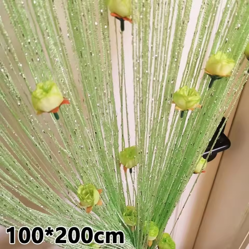 100x200cm Door Line Curtain Rose Flower Hanging Vestibule String Curtains Self-adhesive Tassel Divider Curtains Home Decoration