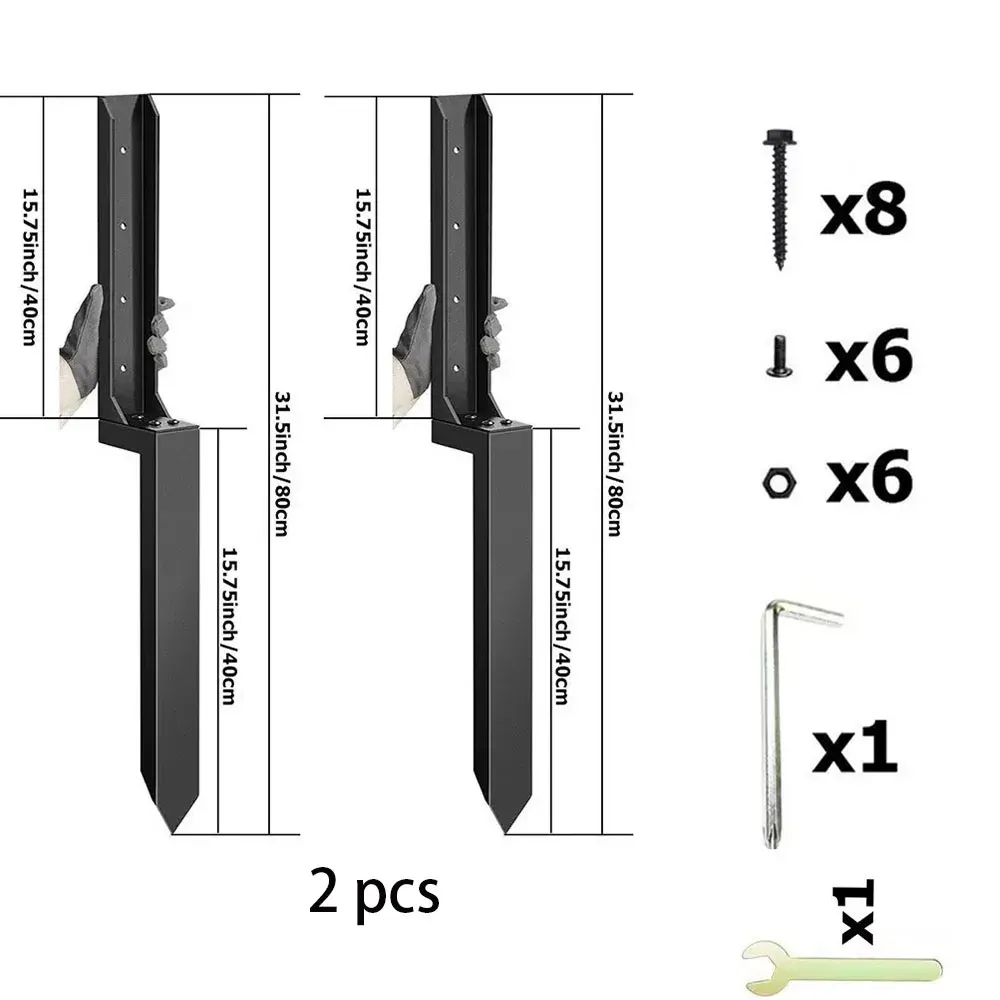 1‑2 Pcs Heavy-Duty Thickened Steel Fence Post Repair Kit with Ground Spikes, Black, Column Repair Kit for Wooden & Metal Fences