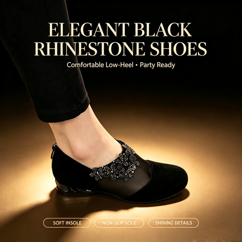 Leather mesh rhinestone women's shoes with soft sole