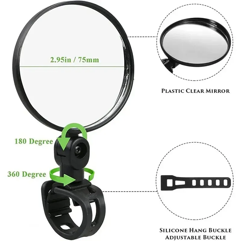 4PCS Bicycle Rearview Mirror 360 Degree Rotation Auxiliary Convex Mirror Handlebar Mount Cycling Bike Rear View Mirrors